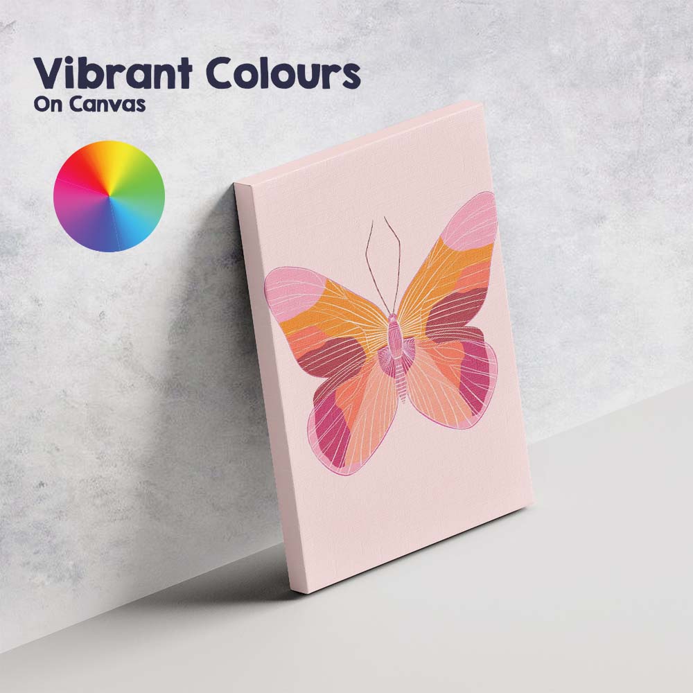 Abstract Pink Orange Geometric Butterfly Illustration Canvas Wall Art Print Decor Picture Ready to Hang