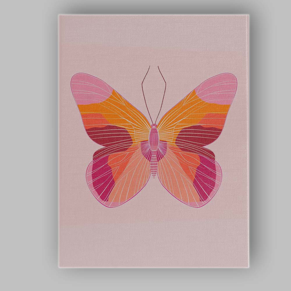 Abstract Pink Orange Geometric Butterfly Illustration Canvas Wall Art Print Decor Picture Ready to Hang