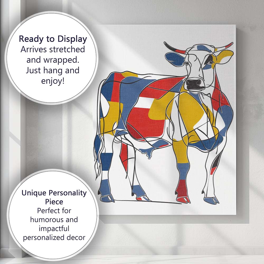 Abstract Geometric Colour Block Cow Line Art Canvas Wall Art Print Decor Picture Ready to Hang
