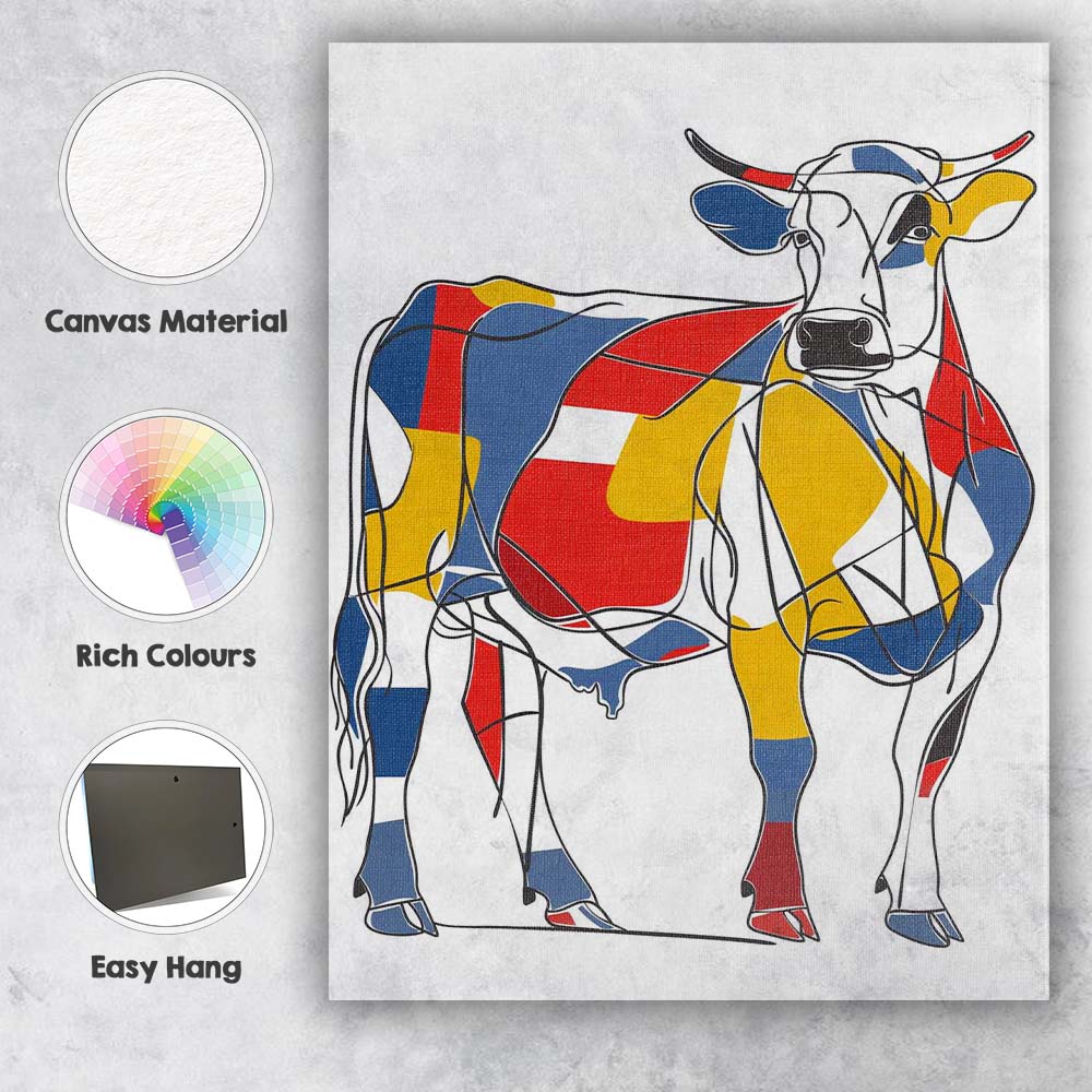 Abstract Geometric Colour Block Cow Line Art Canvas Wall Art Print Decor Picture Ready to Hang