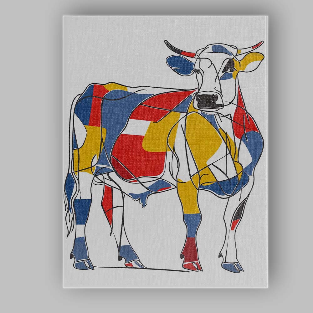 Abstract Geometric Colour Block Cow Line Art Canvas Wall Art Print Decor Picture Ready to Hang