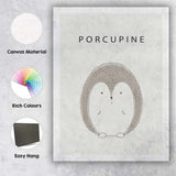 Scandinavian Cute Porcupine Nursery Animal Illustration Canvas Wall Art Print Decor Picture Ready to Hang