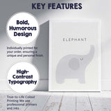 Scandinavian Grey Elephant Nursery Animal Illustration Canvas Wall Art Print Decor Picture Ready to Hang
