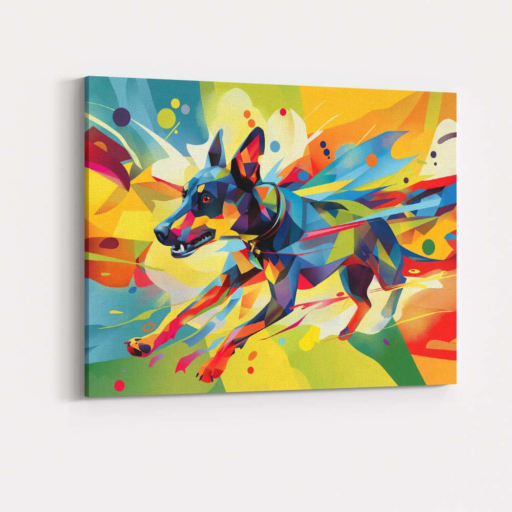 Vibrant Abstract Geometric Running Dog Pop Art Canvas Wall Art Print Decor Picture Ready to Hang