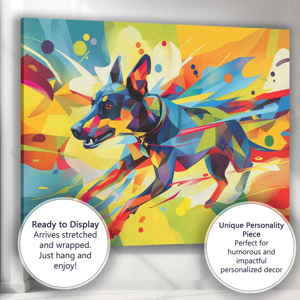 Vibrant Abstract Geometric Running Dog Pop Art Canvas Wall Art Print Decor Picture Ready to Hang