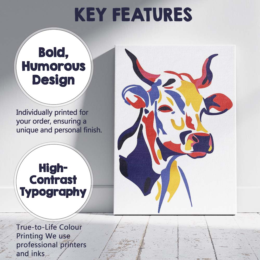 Modern Colour Block Cow Portrait Abstract Illustration Canvas Wall Art Print Decor Picture Ready to Hang
