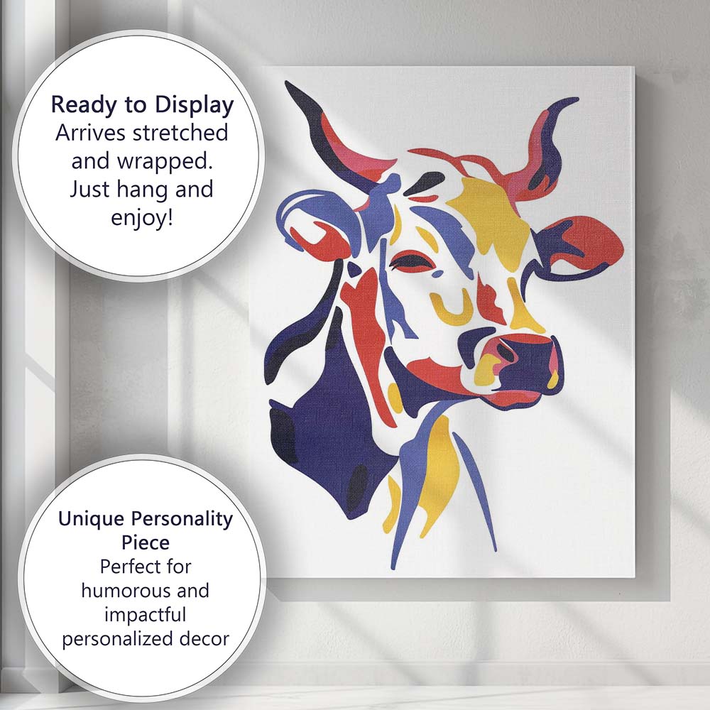 Modern Colour Block Cow Portrait Abstract Illustration Canvas Wall Art Print Decor Picture Ready to Hang
