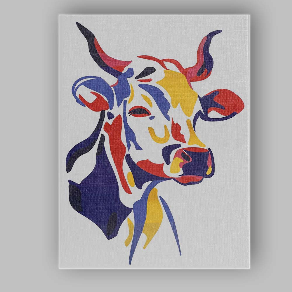 Modern Colour Block Cow Portrait Abstract Illustration Canvas Wall Art Print Decor Picture Ready to Hang