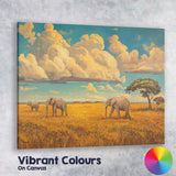 African Elephant Safari Landscape Oil Painting Canvas Wall Art Print Decor Picture Ready to Hang