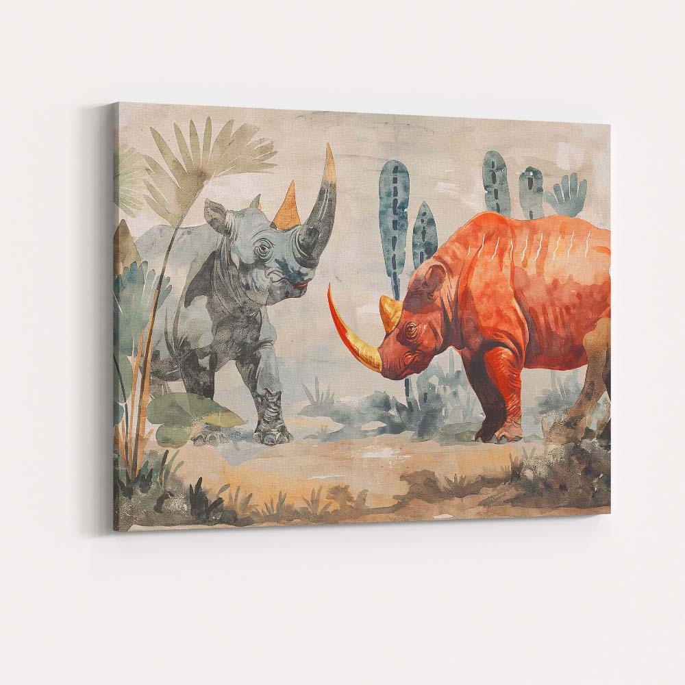 Watercolour African Rhinoceros Safari Wildlife Painting Canvas Wall Art Print Decor Picture Ready to Hang