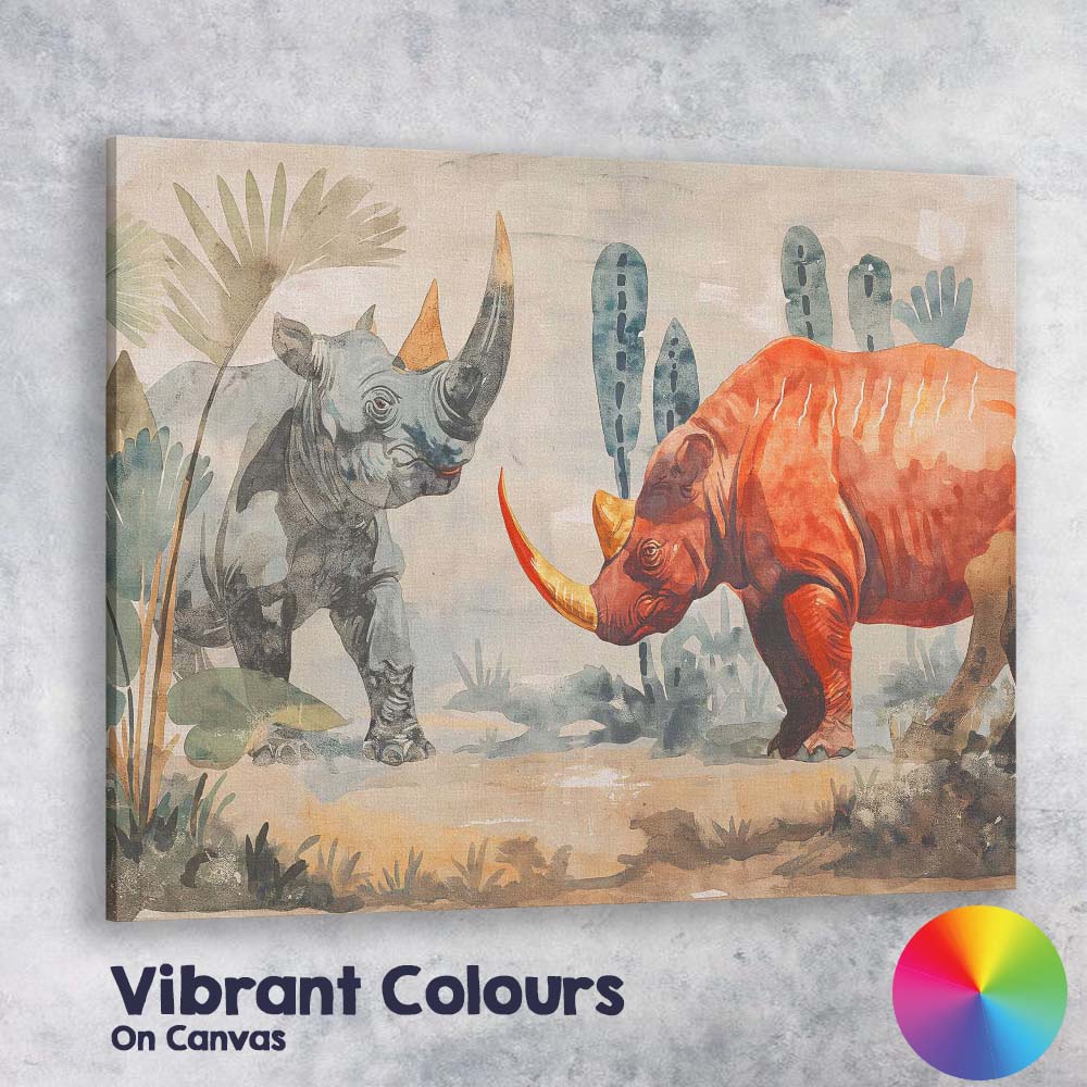 Watercolour African Rhinoceros Safari Wildlife Painting Canvas Wall Art Print Decor Picture Ready to Hang