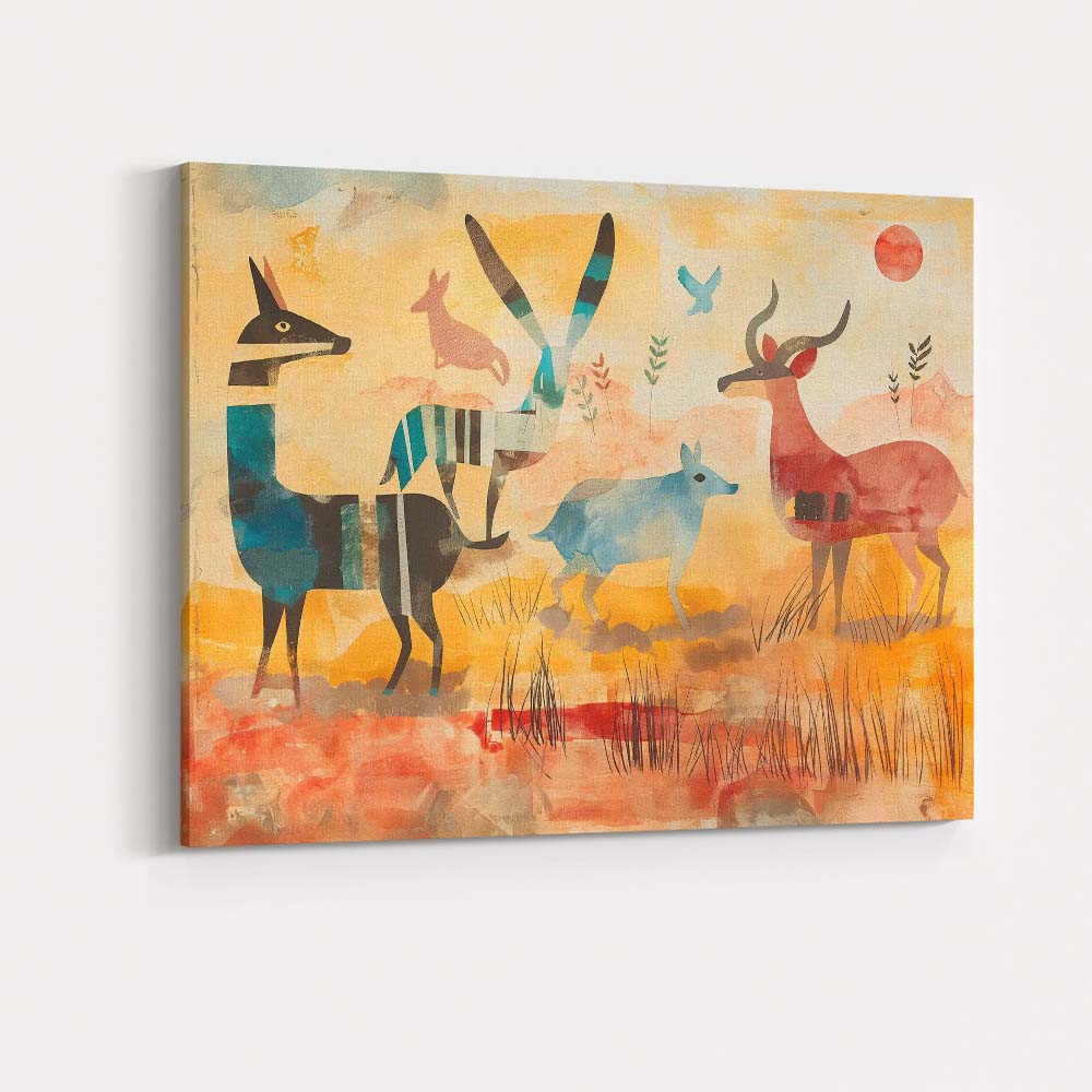 Modern Abstract Safari Animals Desert Illustration Canvas Wall Art Print Decor Picture Ready to Hang