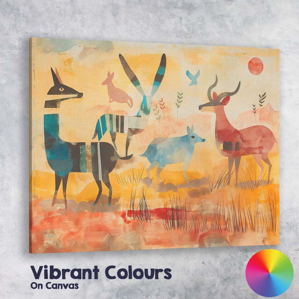 Modern Abstract Safari Animals Desert Illustration Canvas Wall Art Print Decor Picture Ready to Hang