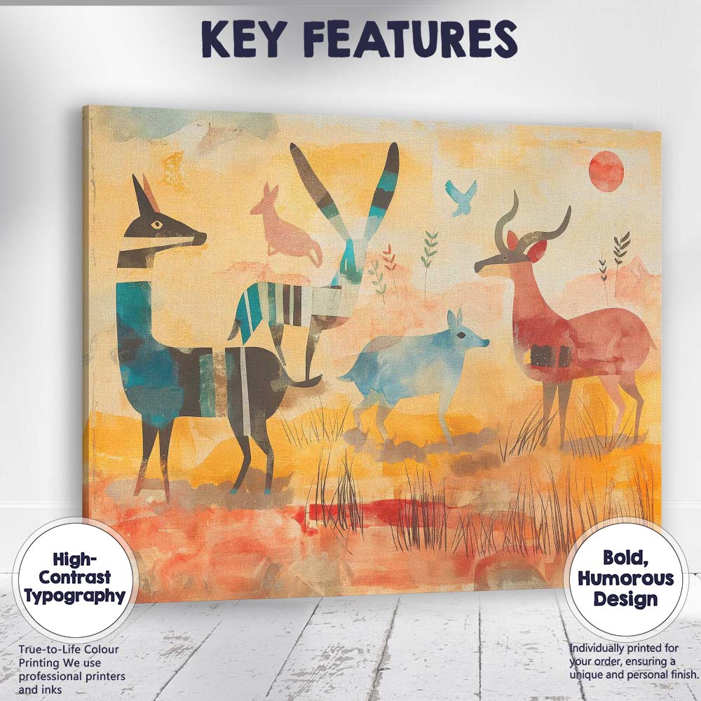 Modern Abstract Safari Animals Desert Illustration Canvas Wall Art Print Decor Picture Ready to Hang