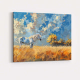 Contemporary White Horse Golden Meadow Landscape Canvas Wall Art Print Decor Picture Ready to Hang