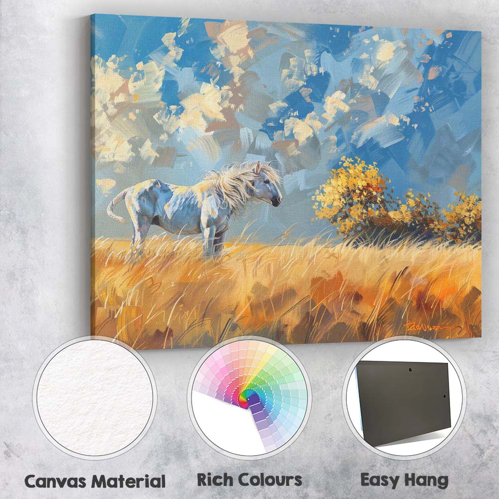 Contemporary White Horse Golden Meadow Landscape Canvas Wall Art Print Decor Picture Ready to Hang