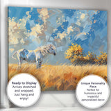 Contemporary White Horse Golden Meadow Landscape Canvas Wall Art Print Decor Picture Ready to Hang