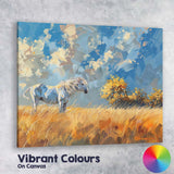 Contemporary White Horse Golden Meadow Landscape Canvas Wall Art Print Decor Picture Ready to Hang