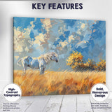 Contemporary White Horse Golden Meadow Landscape Canvas Wall Art Print Decor Picture Ready to Hang