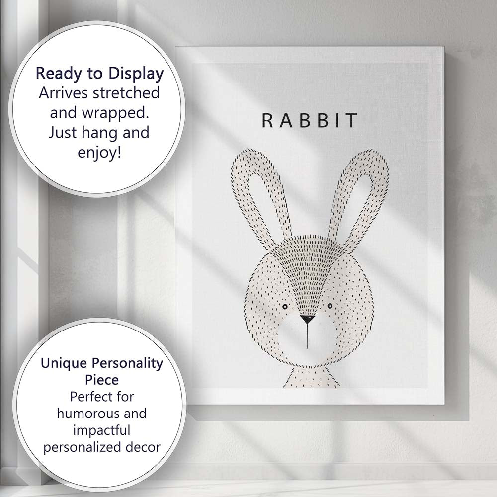 Minimalist Scandinavian Rabbit Nursery Animal Illustration Canvas Wall Art Print Decor Picture Ready to Hang