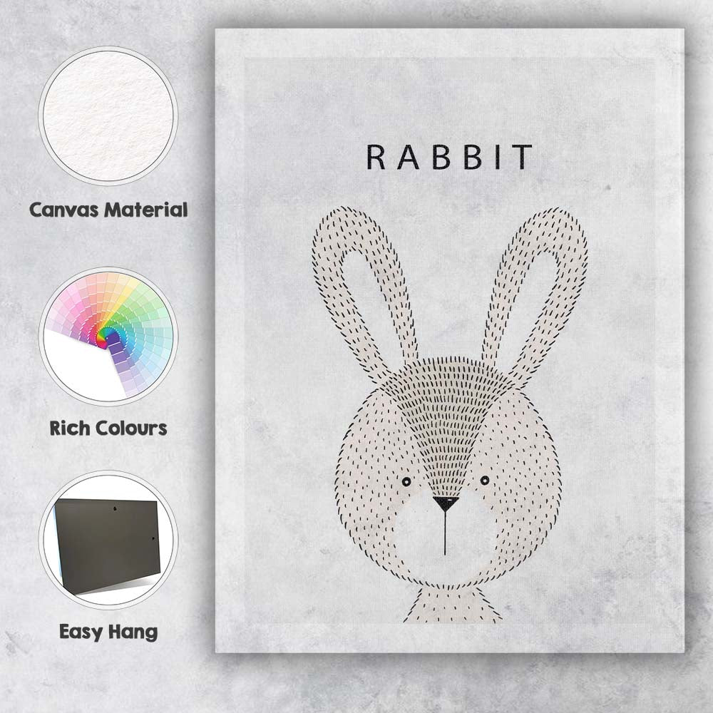 Minimalist Scandinavian Rabbit Nursery Animal Illustration Canvas Wall Art Print Decor Picture Ready to Hang