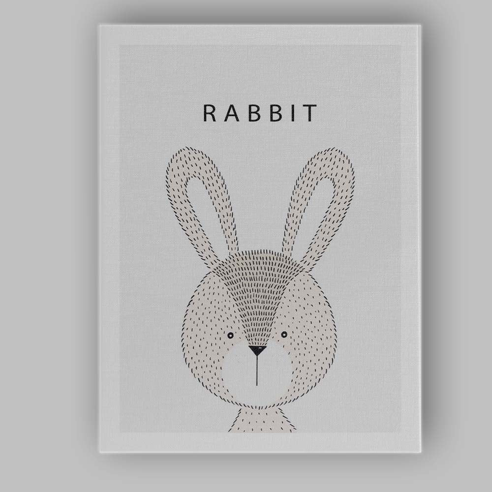 Minimalist Scandinavian Rabbit Nursery Animal Illustration Canvas Wall Art Print Decor Picture Ready to Hang