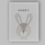 Minimalist Scandinavian Rabbit Nursery Animal Illustration Canvas Wall Art Print Decor Picture Ready to Hang