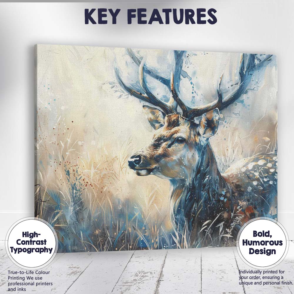 Expressive Watercolour Woodland Deer Portrait Canvas Wall Art Print Decor Picture Ready to Hang