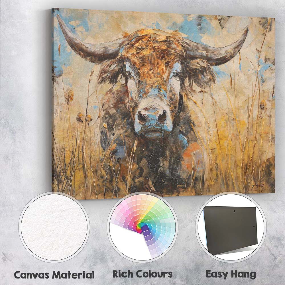 Rustic Highland Cow Textured Palette Knife Painting Canvas Wall Art Print Decor Picture Ready to Hang