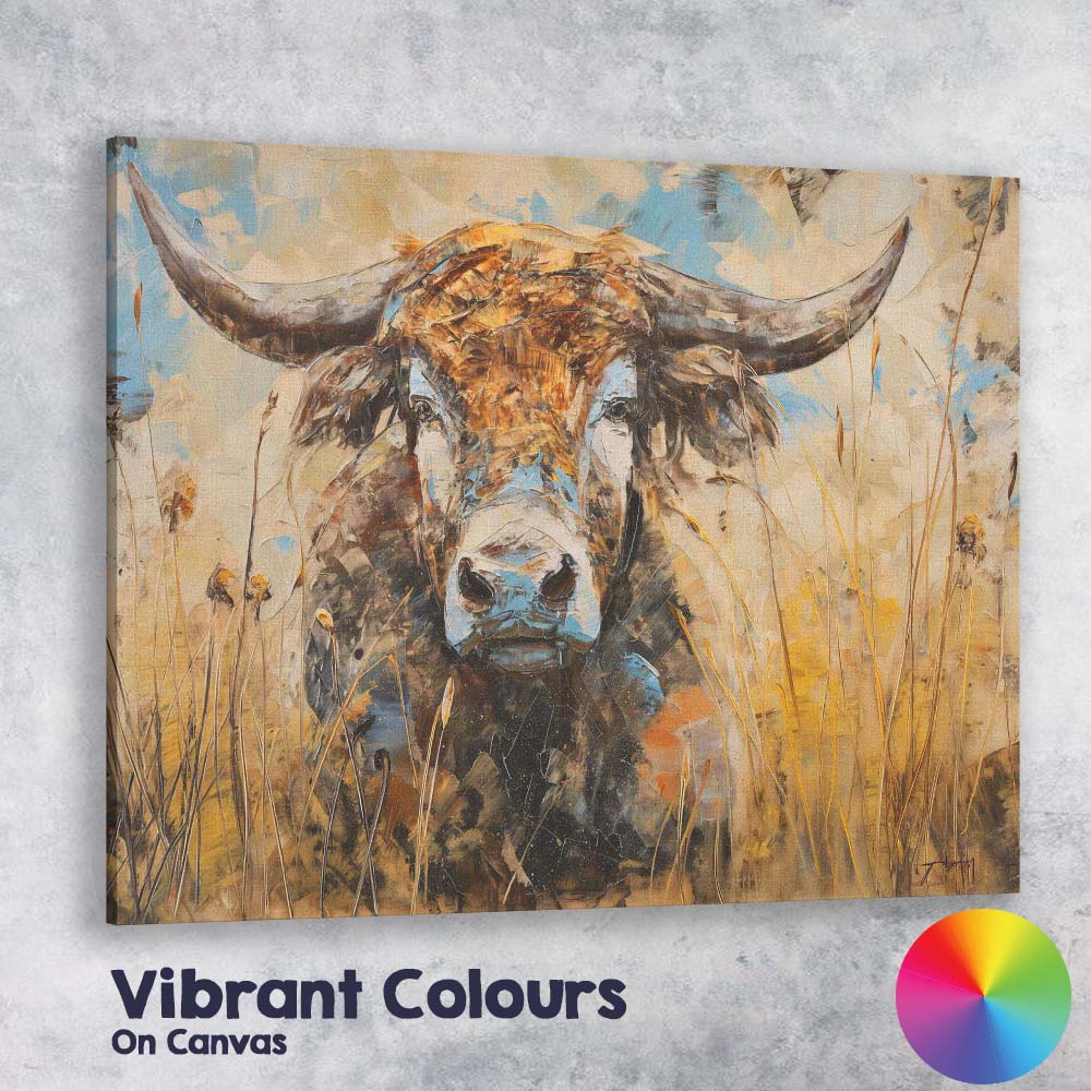 Rustic Highland Cow Textured Palette Knife Painting Canvas Wall Art Print Decor Picture Ready to Hang