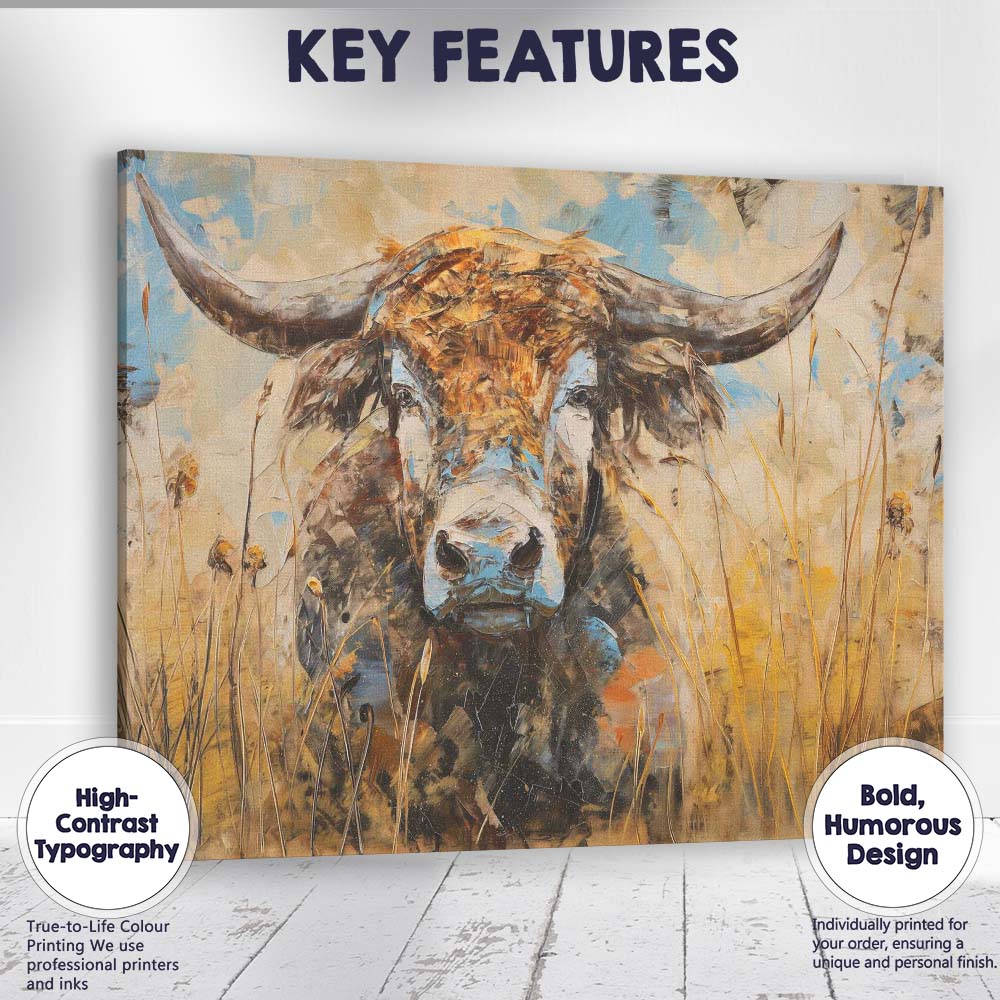 Rustic Highland Cow Textured Palette Knife Painting Canvas Wall Art Print Decor Picture Ready to Hang
