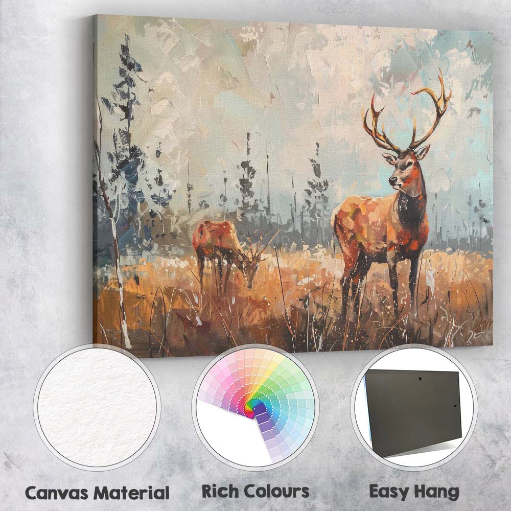 Autumn Woodland Red Deer Wildlife Painting Canvas Wall Art Print Decor Picture Ready to Hang