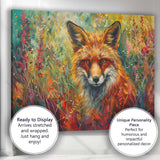 Vibrant Red Fox Wildflower Meadow Portrait Canvas Wall Art Print Decor Picture Ready to Hang