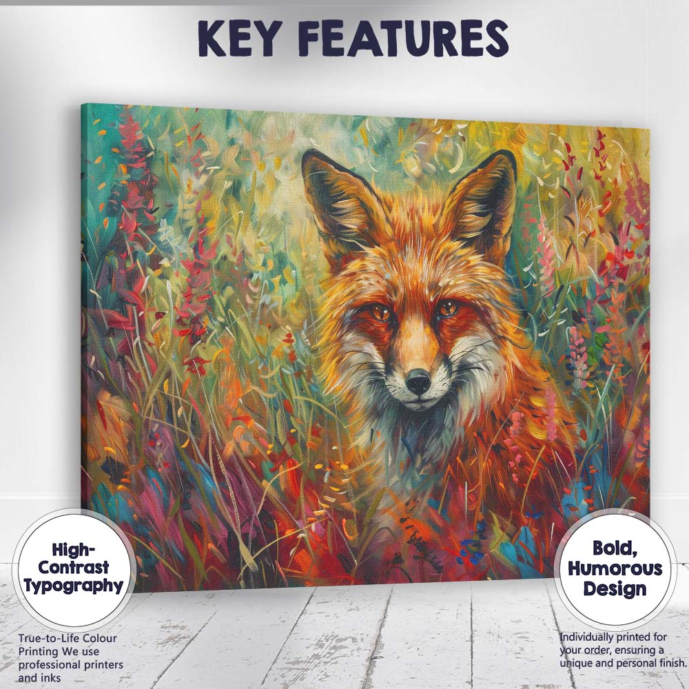 Vibrant Red Fox Wildflower Meadow Portrait Canvas Wall Art Print Decor Picture Ready to Hang