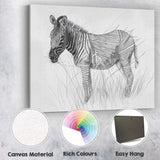 Detailed Black White Zebra Wildlife Pencil Drawing Canvas Wall Art Print Decor Picture Ready to Hang