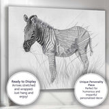 Detailed Black White Zebra Wildlife Pencil Drawing Canvas Wall Art Print Decor Picture Ready to Hang