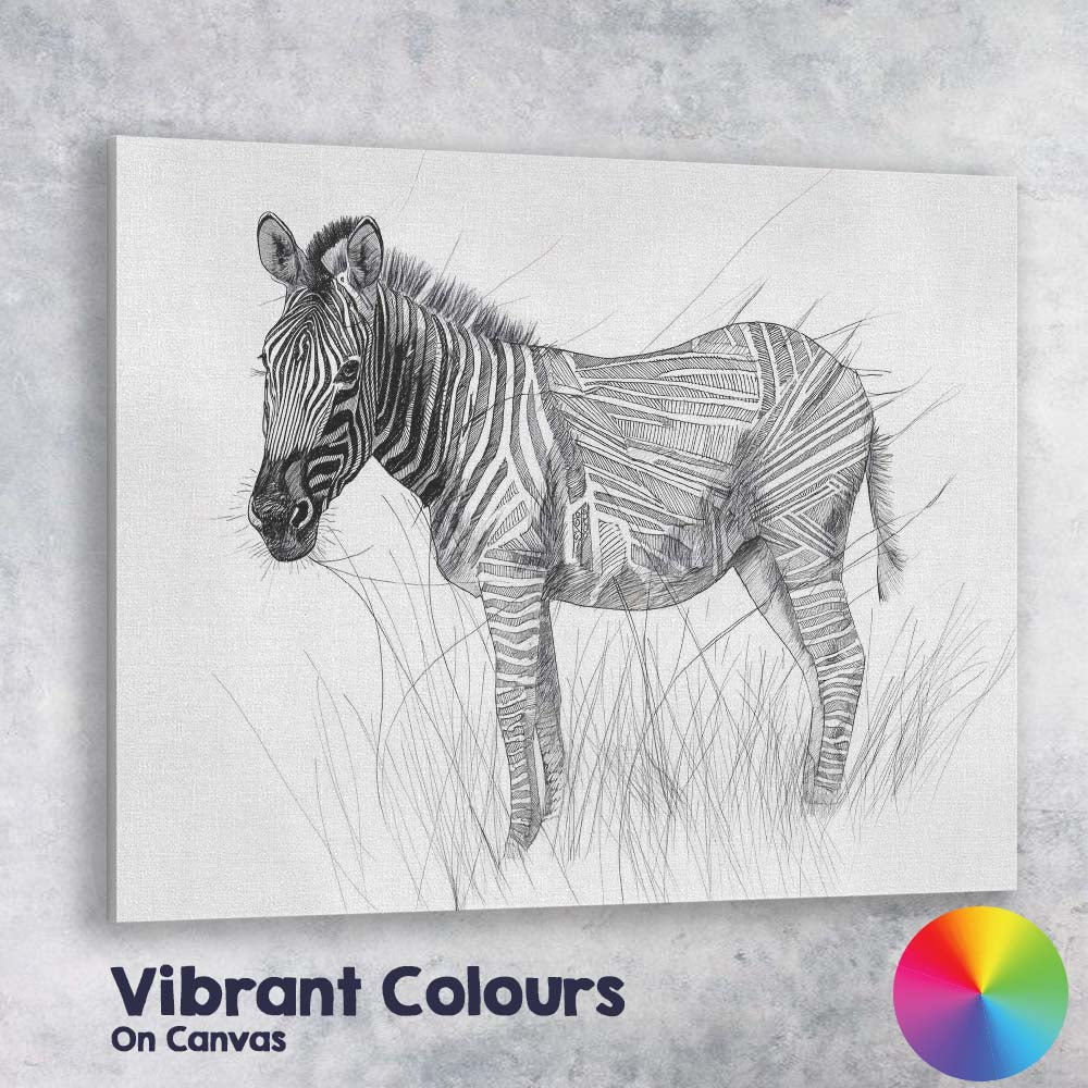 Detailed Black White Zebra Wildlife Pencil Drawing Canvas Wall Art Print Decor Picture Ready to Hang
