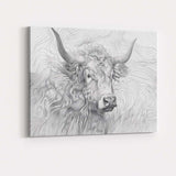 Highland Cow Portrait Fine Line Illustration Canvas Wall Art Print Decor Picture Ready to Hang