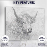 Highland Cow Portrait Fine Line Illustration Canvas Wall Art Print Decor Picture Ready to Hang