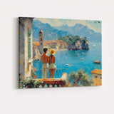 Mediterranean Coastal Village Romantic Seaside Landscape Painting Canvas Wall Art Print Decor Picture Ready to Hang