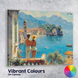 Mediterranean Coastal Village Romantic Seaside Landscape Painting Canvas Wall Art Print Decor Picture Ready to Hang