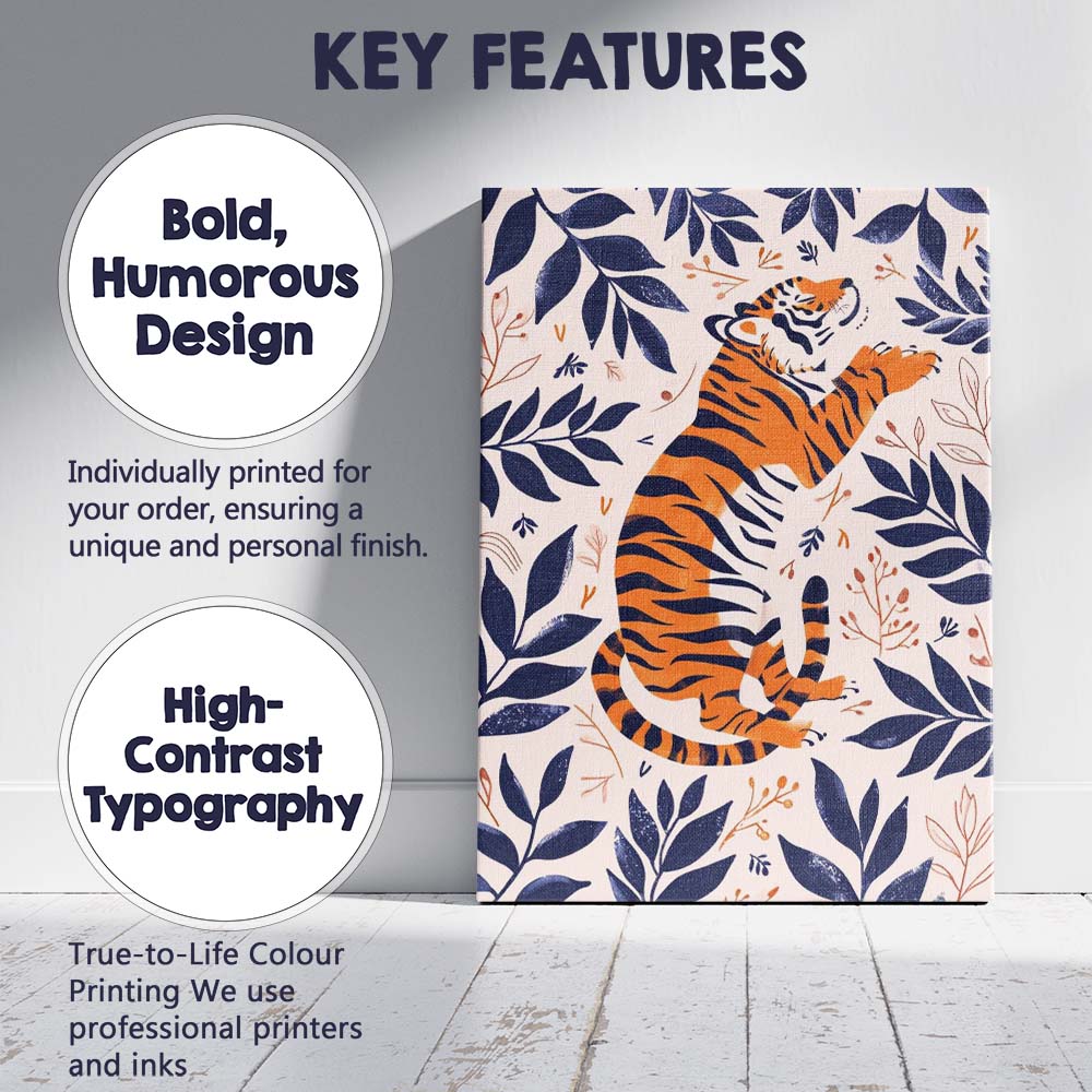 Scandinavian Tiger Botanical Jungle Illustration Canvas Wall Art Print Decor Picture Ready to Hang