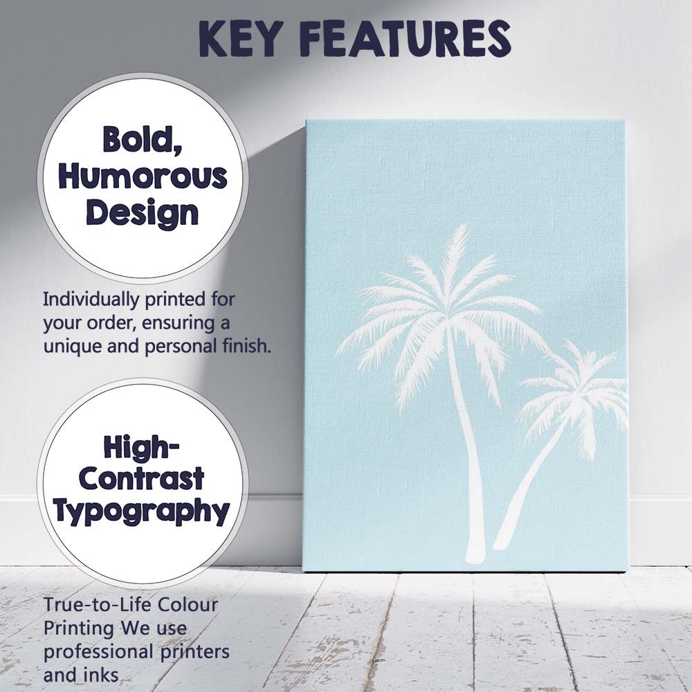 Minimalist White Tropical Palm Trees Coastal Silhouette Canvas Wall Art Print Decor Picture Ready to Hang