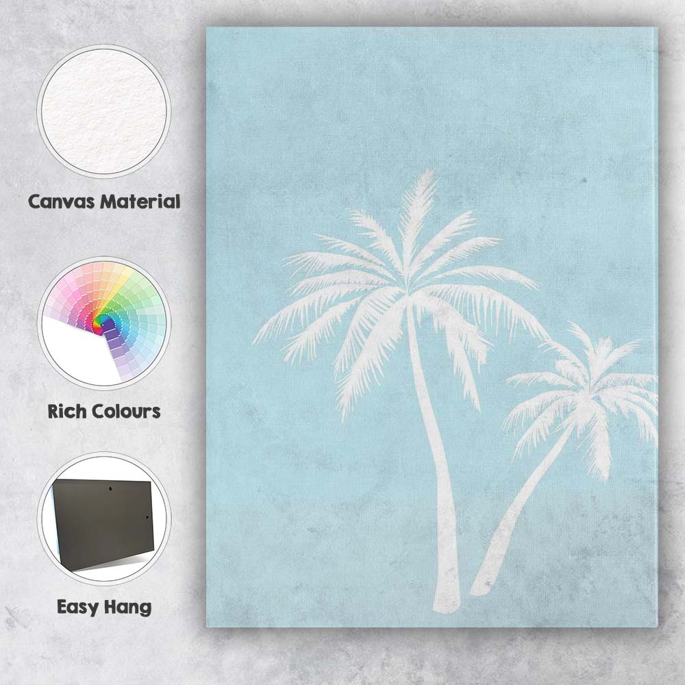 Minimalist White Tropical Palm Trees Coastal Silhouette Canvas Wall Art Print Decor Picture Ready to Hang