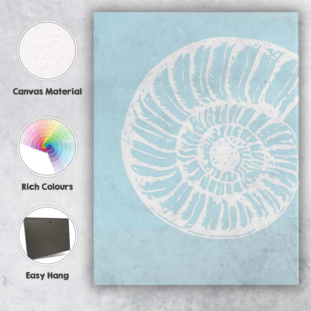 Minimalist White Nautilus Shell Coastal Fossil Illustration Canvas Wall Art Print Decor Picture Ready to Hang