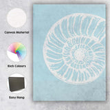 Minimalist White Nautilus Shell Coastal Fossil Illustration Canvas Wall Art Print Decor Picture Ready to Hang