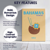 Minimalist Bahamas Hawaii Coconut Cocktail Travel Poster Canvas Wall Art Print Decor Picture Ready to Hang