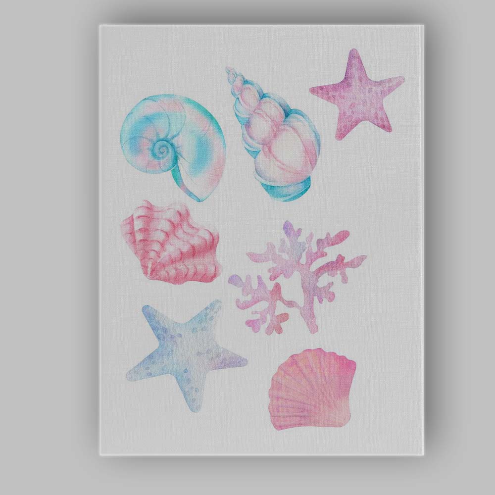 Pastel Watercolour Seashell Starfish Coral Collection Canvas Wall Art Print Decor Picture Ready to Hang