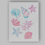 Pastel Watercolour Seashell Starfish Coral Collection Canvas Wall Art Print Decor Picture Ready to Hang