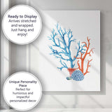Blue and Coral Watercolour Reef Marine Botanical Canvas Wall Art Print Decor Picture Ready to Hang